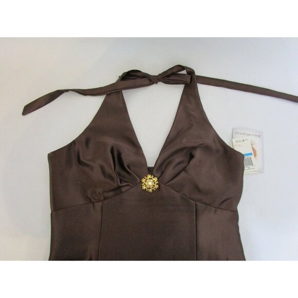 Jessica McClintock Formal Gown Size 9/10 Halter Brown Gunne Sax Prom Wedding NWT - Picture 12 of 12
